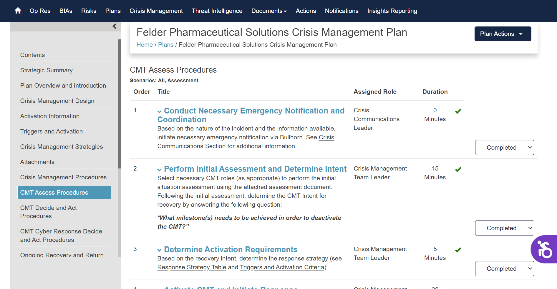 screenshot of Riskonnect Business Continuity and Resilience